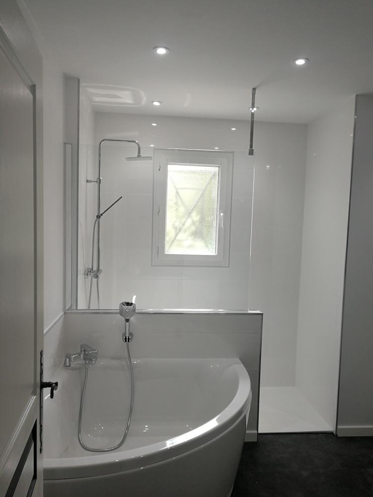 Baignoire et douche accolées