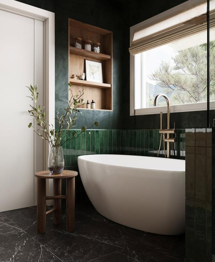 Baignoire dans Salle de bain verte